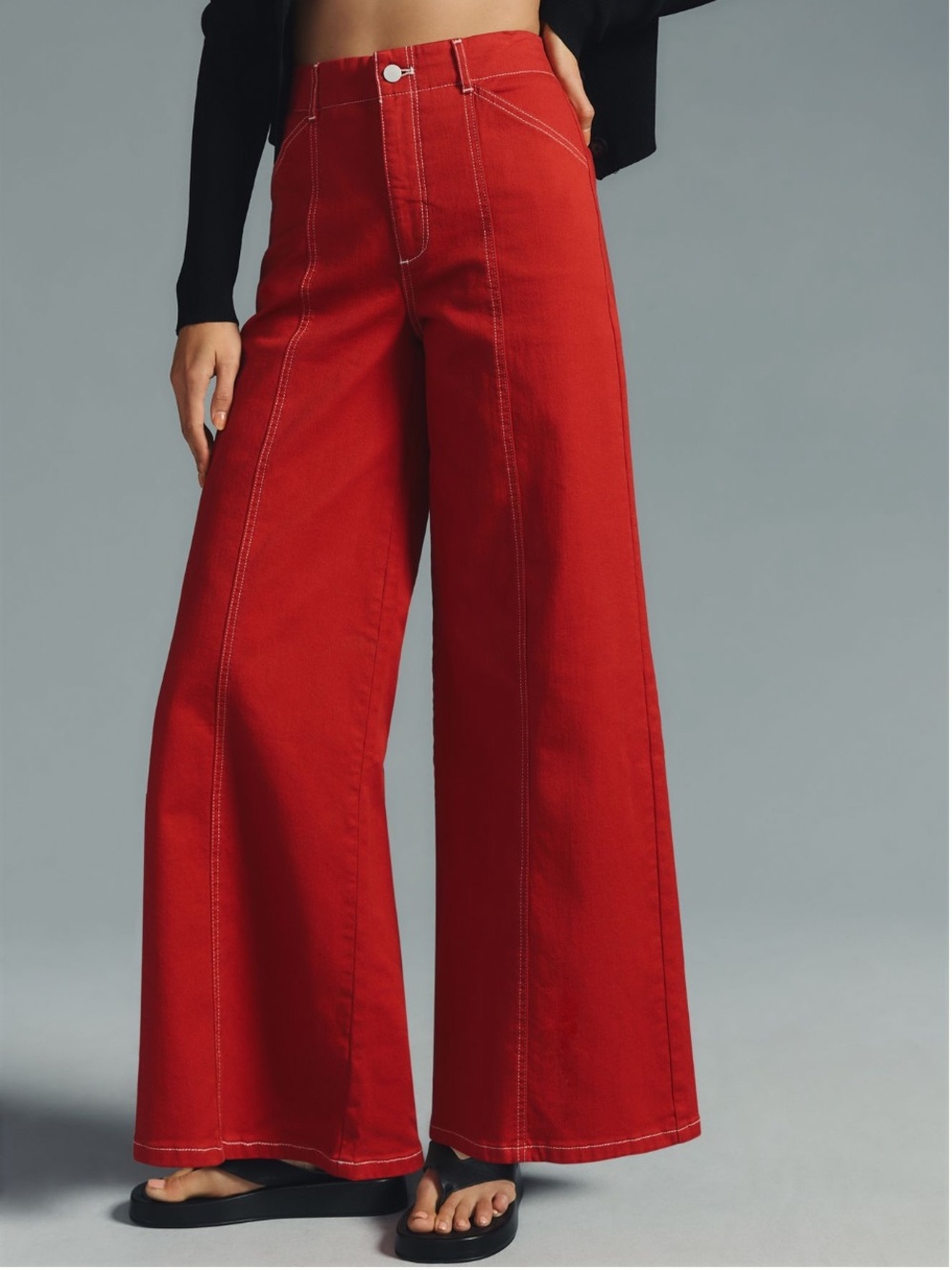 Anthropologie Maeve Seamed Red Wide Leg Jeans